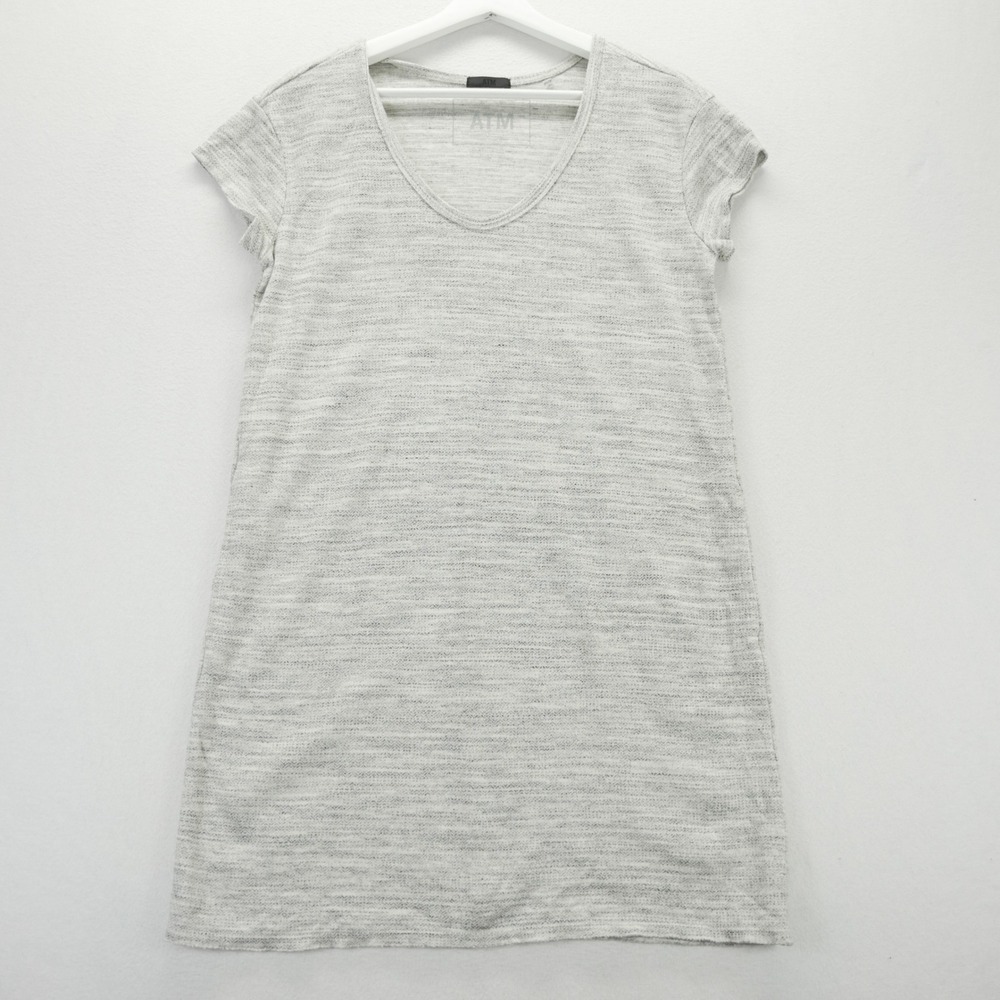 ATM Anthony Thomas Melillo Grey Space Dye Scoop Neck T-Shirt Dress XS AW2102-OX
